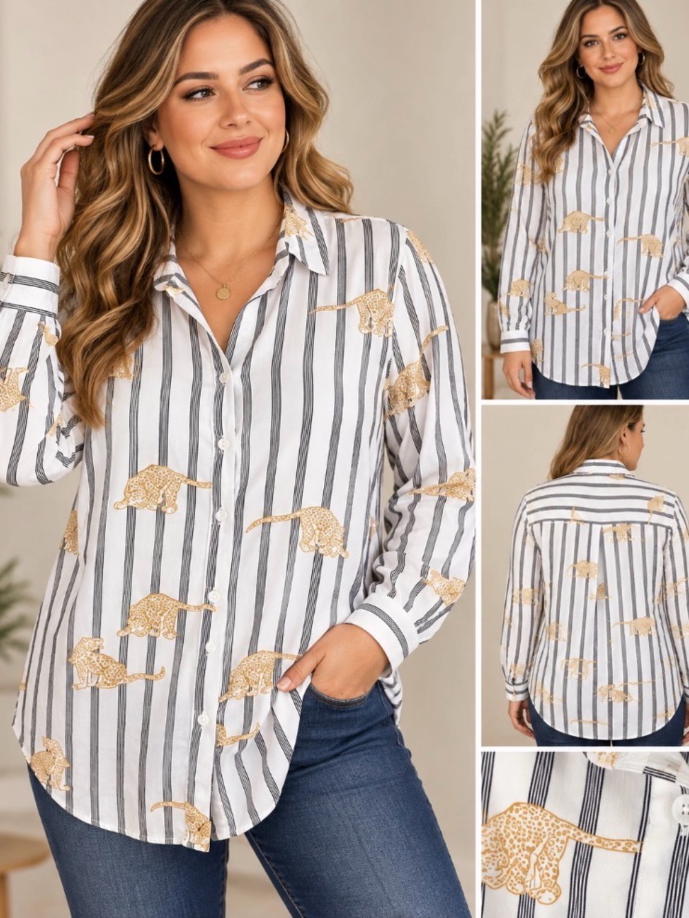 Jane + Delancey Anthropologie Cheetah Stripe Button Down Shirt M